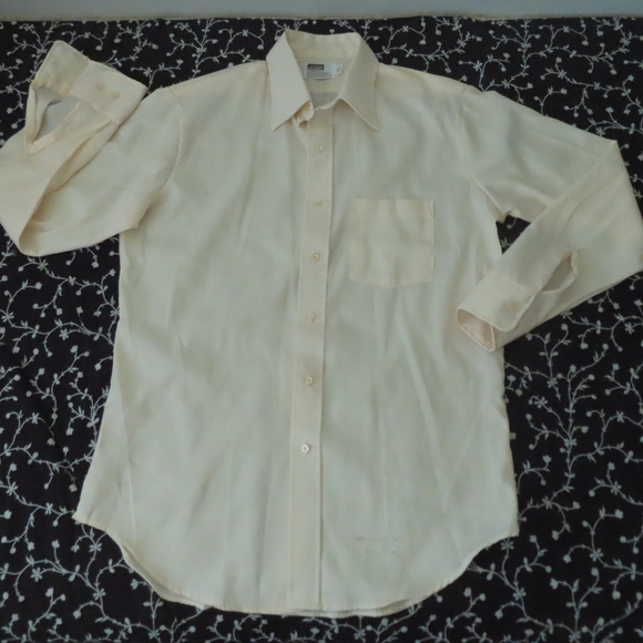 Vintage 60s 70s Montgomery Ward Button Shir 15 1/2 32/33 Long Sleeve Yellow - Picture 1 of 4